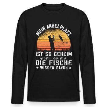 Mein Angelplatz ist geheim - Fun Angler - Männer Premium Bio Langarmshirt - Schwarz - Vorne - Nico (187cm)