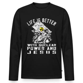 Nuclear Power - Proud Nuclear Engineer - Men's Premium Organic Long Sleeve Shirt - black - Front - Nico (187cm)