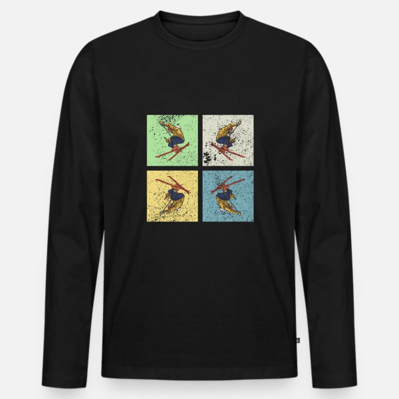 Skifahren Retro - Männer Premium Bio Langarmshirt - Schwarz