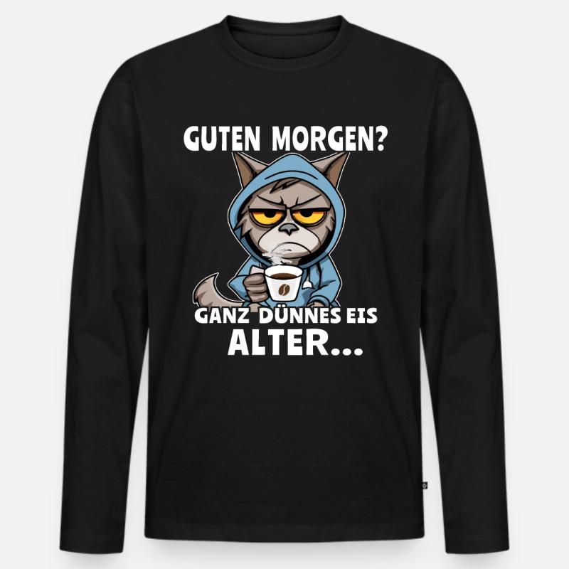 Katze Kaffee Morgenmuffel - Männer Premium Bio Langarmshirt - Schwarz