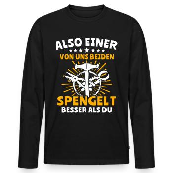Spengler Bauspengler Spengeln Karrosseriespengler - Männer Premium Bio Langarmshirt - Schwarz - Vorne - Nico (187cm)