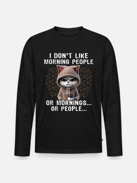 Morning People Coffee Cat - Men's Premium Organic Long Sleeve Shirt - black