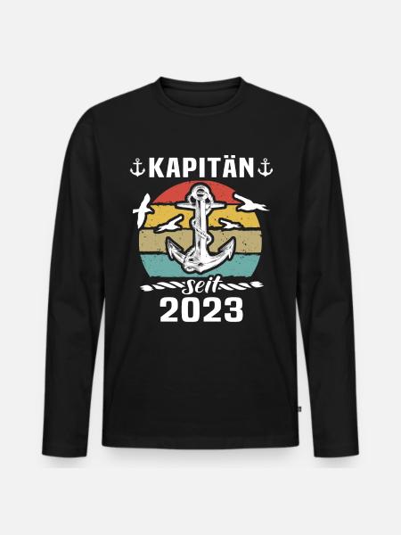 Kapitän 2023 Bootsführerschein Boot - Männer Premium Bio Langarmshirt - Schwarz