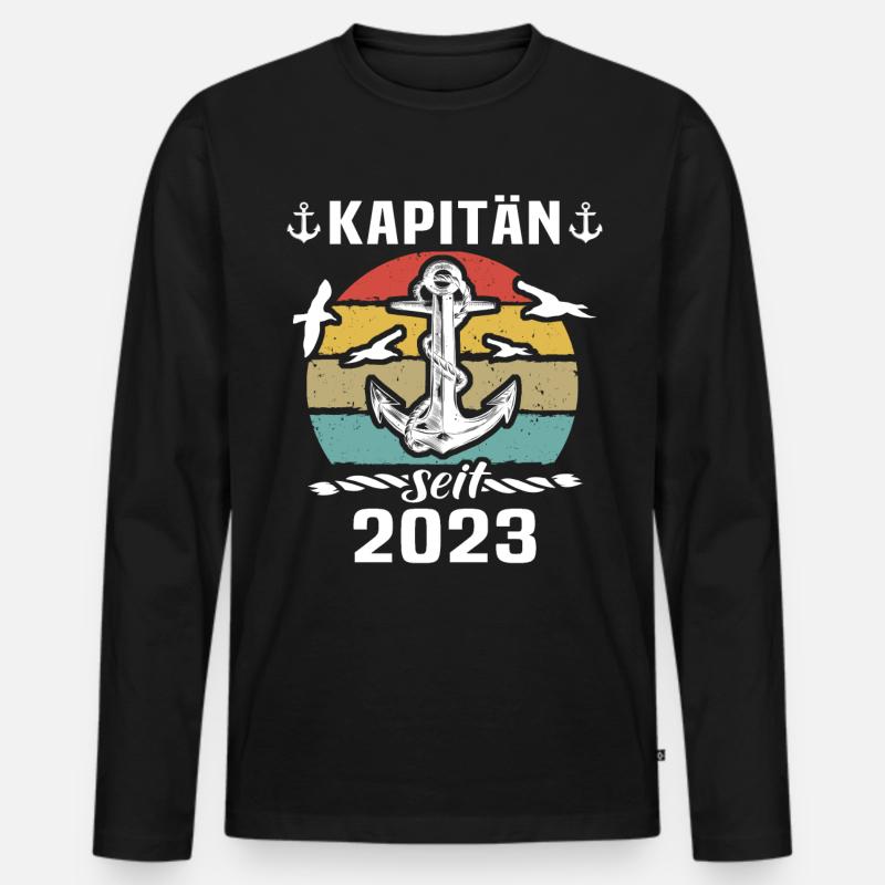 Kapitän 2023 Bootsführerschein Boot - Männer Premium Bio Langarmshirt - Schwarz
