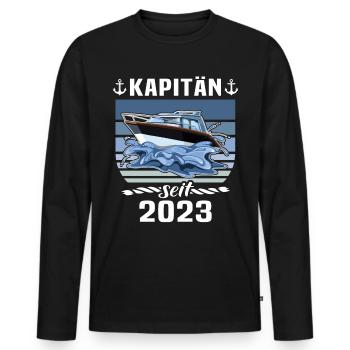Kapitän 2023 Bootsführerschein Boot - Männer Premium Bio Langarmshirt - Schwarz - Vorne - Nico (187cm)
