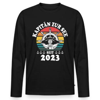 Kapitän 2023 Bootsführerschein Boot - Männer Premium Bio Langarmshirt - Schwarz - Vorne - Nico (187cm)