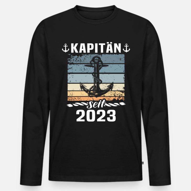 Kapitän 2023 Bootsführerschein Boot - Männer Premium Bio Langarmshirt - Schwarz