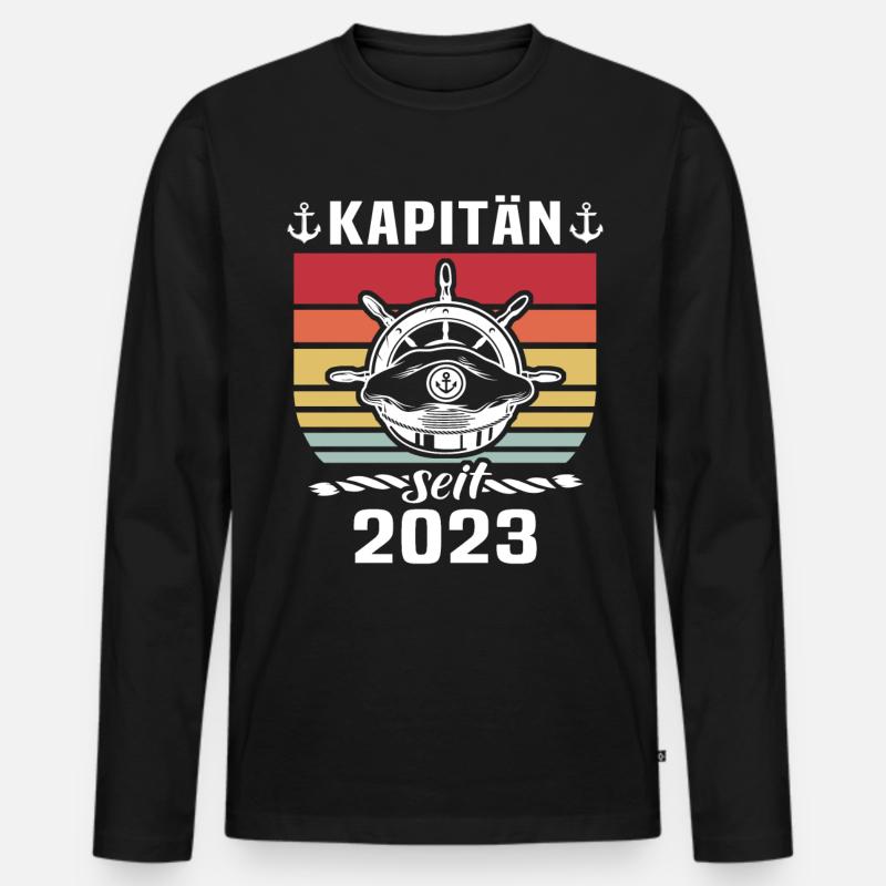 Kapitän Boot Bootsführerschein 2023 - Männer Premium Bio Langarmshirt - Schwarz