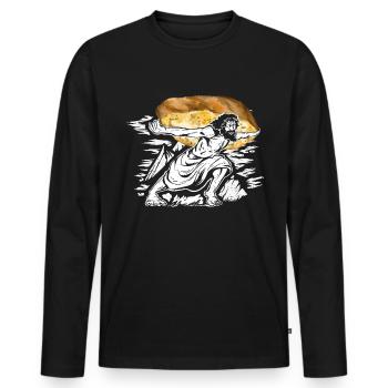 Drôle de pain à l’ail Jésus - Pain à l’ail - T-shirt manches longues Premium bio Homme - noir - Devant - Nico (187cm)