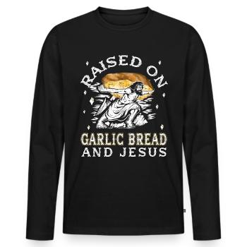 Lustiges Knoblauchbrot Jesus - Knoblauchbrot - Männer Premium Bio Langarmshirt - Schwarz - Vorne - Nico (187cm)