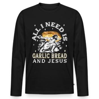 Lustiges Knoblauchbrot Jesus - Knoblauchbrot - Männer Premium Bio Langarmshirt - Schwarz - Vorne - Nico (187cm)