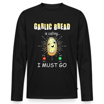 Funny Garlic Bread Call - Men's Premium Organic Long Sleeve Shirt - black - Front - Nico (187cm)