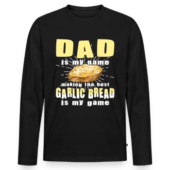 Drôle de fabricant de pain à l’ail père - T-shirt manches longues Premium bio Homme - noir - Devant - Nico (187cm)