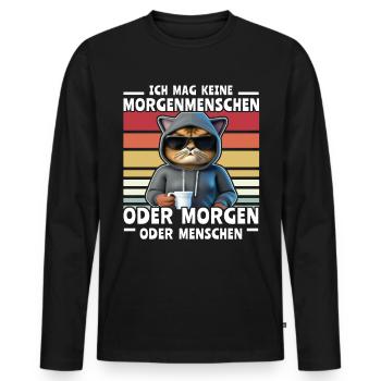 Katze Kaffee Morgenmenschen - Männer Premium Bio Langarmshirt - Schwarz - Vorne - Nico (187cm)