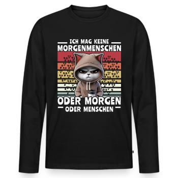 Katze Kaffee Morgenmenschen - Männer Premium Bio Langarmshirt - Schwarz - Vorne - Nico (187cm)