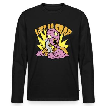 La vie est merdique marteau fix douleur doigt sang sang - T-shirt manches longues Premium bio Homme - noir - Devant - Nico (187cm)