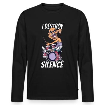 Je détruis Silent Gift Man Drums - T-shirt manches longues Premium bio Homme - noir - Devant - Nico (187cm)