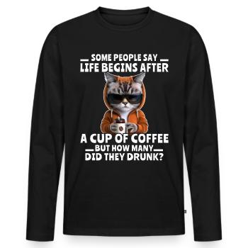 Coffee Cat Coffee Drinker - Men's Premium Organic Long Sleeve Shirt - black - Front - Nico (187cm)