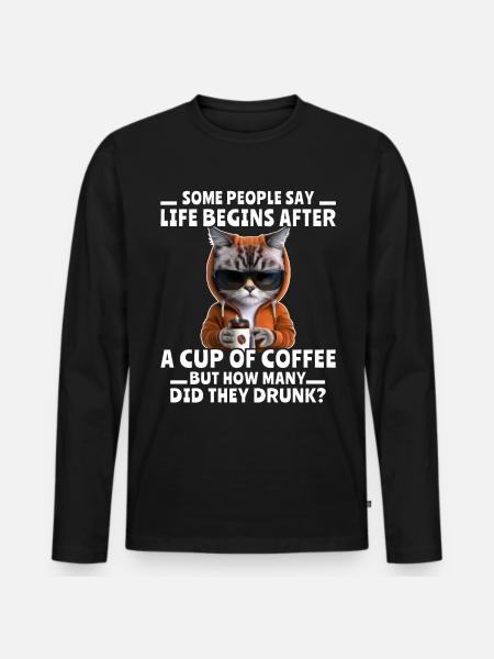 Kaffee Katze Kaffeetrinker - Männer Premium Bio Langarmshirt - Schwarz