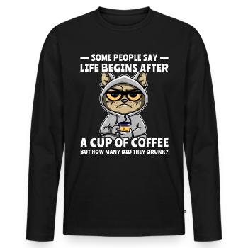 Coffee Cat Coffee Drinker - Men's Premium Organic Long Sleeve Shirt - black - Front - Nico (187cm)
