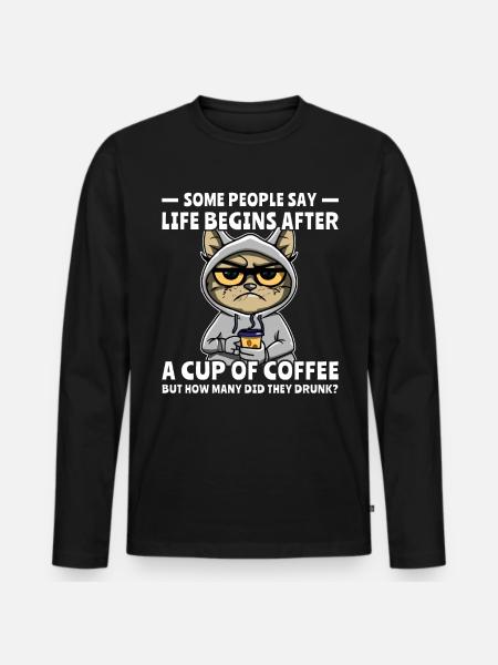 Kaffee Katze Kaffeetrinker - Männer Premium Bio Langarmshirt - Schwarz