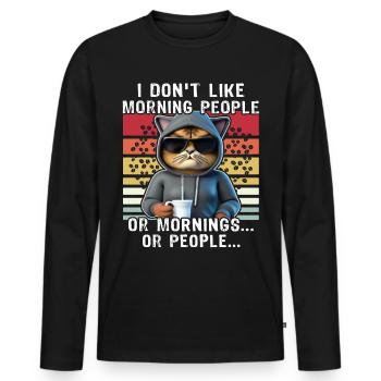 Morning People Katze Kaffee - Männer Premium Bio Langarmshirt - Schwarz - Vorne - Nico (187cm)