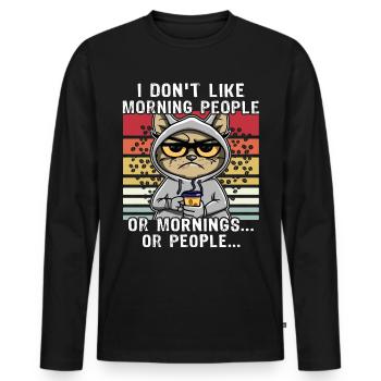 Morning People Katze Kaffee - Männer Premium Bio Langarmshirt - Schwarz - Vorne - Nico (187cm)