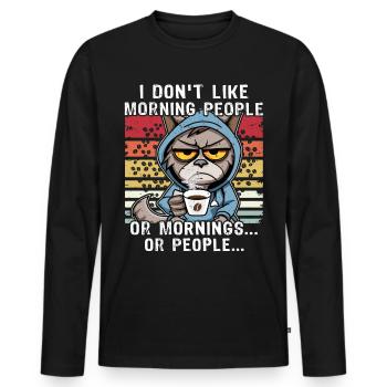 Morning People Katze Kaffee - Männer Premium Bio Langarmshirt - Schwarz - Vorne - Nico (187cm)