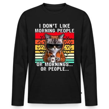 Morning People Cat Coffee - T-shirt manches longues Premium bio Homme - noir - Devant - Nico (187cm)