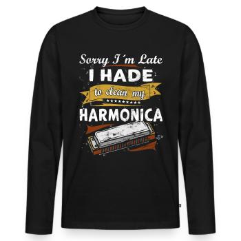 Drôle d’instrument d’harmonica vintage - T-shirt manches longues Premium bio Homme - noir - Devant - Nico (187cm)