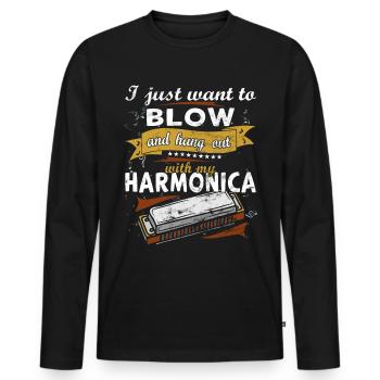 Drôle d’instrument d’harmonica vintage - T-shirt manches longues Premium bio Homme - noir - Devant - Nico (187cm)