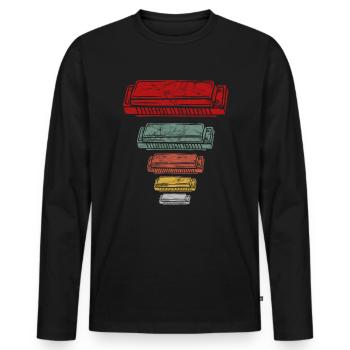 Drôle d’instrument d’harmonica vintage - T-shirt manches longues Premium bio Homme - noir - Devant - Nico (187cm)