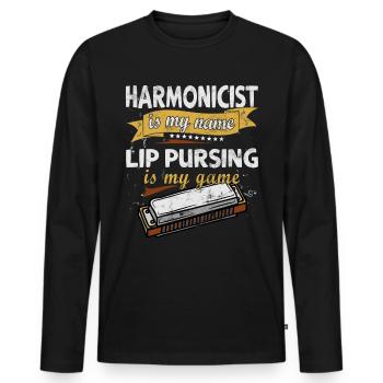 Drôle d’instrument d’harmonica vintage - T-shirt manches longues Premium bio Homme - noir - Devant - Nico (187cm)