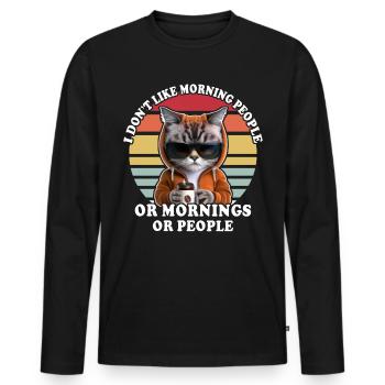 Cat drinks coffee Morning grouch - Men's Premium Organic Long Sleeve Shirt - black - Front - Nico (187cm)