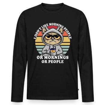 Cat drinks coffee Morning grouch - Men's Premium Organic Long Sleeve Shirt - black - Front - Nico (187cm)