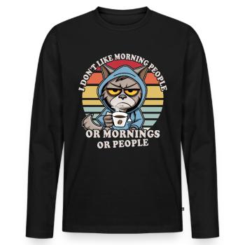 Cat drinks coffee Morning grouch - Men's Premium Organic Long Sleeve Shirt - black - Front - Nico (187cm)