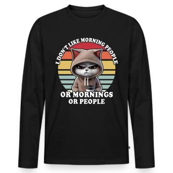 Cat drinks coffee Morning grouch - Men's Premium Organic Long Sleeve Shirt - black - Front - Nico (187cm)