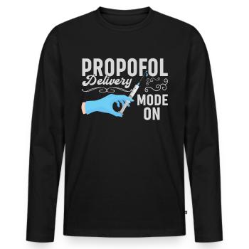 Infirmière en anesthésie - Anesthésie amusante - T-shirt manches longues Premium bio Homme - noir - Devant - Nico (187cm)