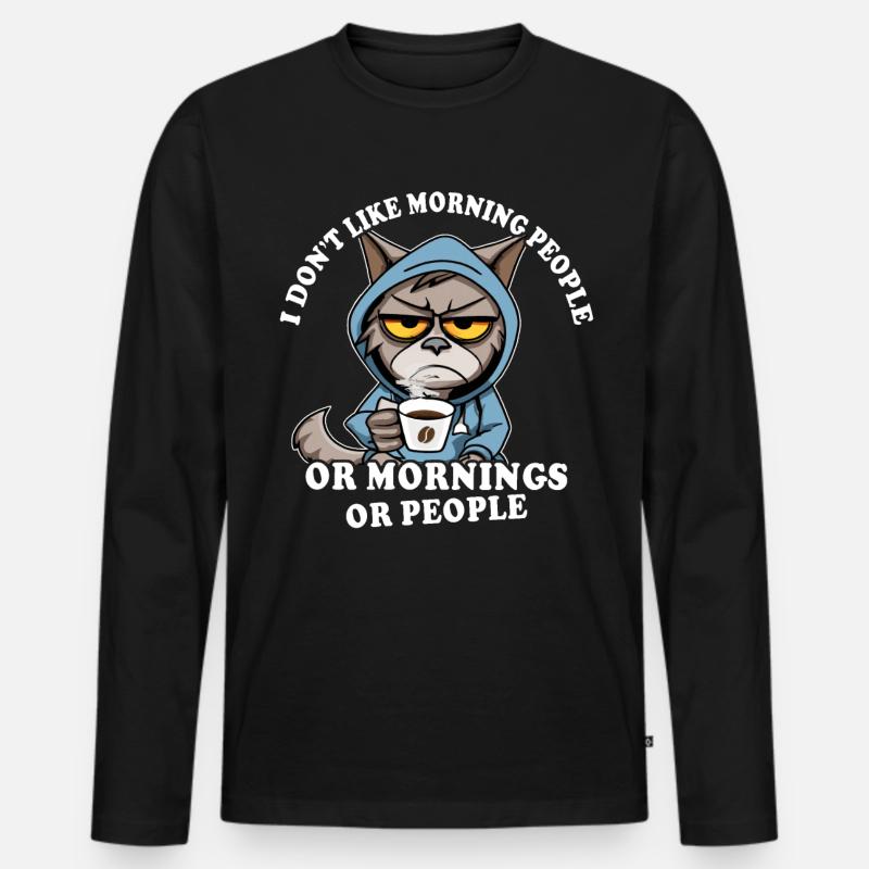 Morgenmuffel Kaffeetrinker Katze Kaffee - Männer Premium Bio Langarmshirt - Schwarz