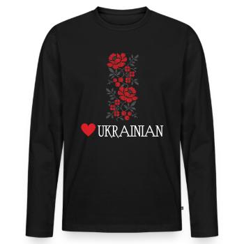Homme ukrainien de broderie patriotique - T-shirt manches longues Premium bio Homme - noir - Devant - Nico (187cm)
