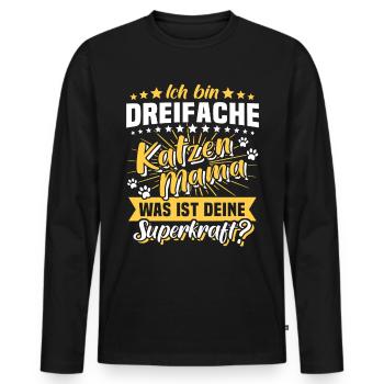 Dreifache Katzenmama Katze Mama - Männer Premium Bio Langarmshirt - Schwarz - Vorne - Nico (187cm)
