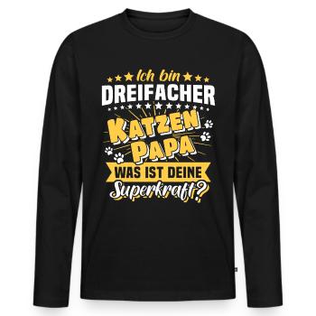 Dreifacher Katzenpapa Katze Papa - Männer Premium Bio Langarmshirt - Schwarz - Vorne - Nico (187cm)