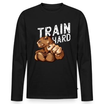 Train Hart Otter Workout Bodybuilder Trainer - Men's Premium Organic Long Sleeve Shirt - black - Front - Nico (187cm)