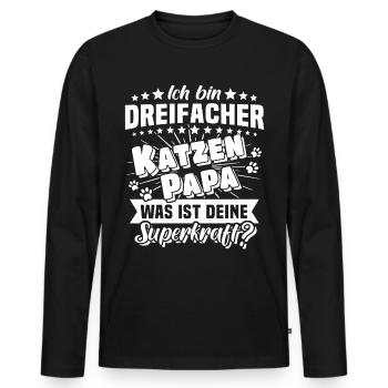 Katze Papa Katzenpapa dreifach - Männer Premium Bio Langarmshirt - Schwarz - Vorne - Nico (187cm)