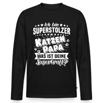Katze Papa Katzenpapa Superkraft - Männer Premium Bio Langarmshirt - Schwarz - Vorne - Nico (187cm)