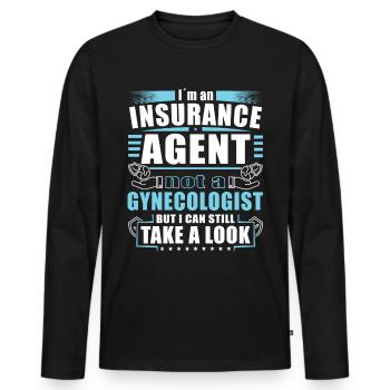 Drôle de représentant des ventes d’assurance - T-shirt manches longues Premium bio Homme - noir - Devant - Nico (187cm)