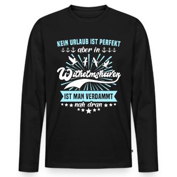 Wilhelmshavener Wilhelmshaven - Männer Premium Bio Langarmshirt - Schwarz - Vorne - Nico (187cm)