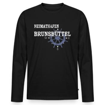 Heimathafen Brunsbüttel - Hafenarbeiter - Männer Premium Bio Langarmshirt - Schwarz - Vorne - Nico (187cm)