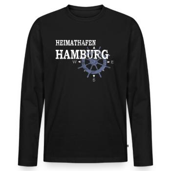 Heimathafen Hamburg - Hafenarbeiter - Männer Premium Bio Langarmshirt - Schwarz - Vorne - Nico (187cm)
