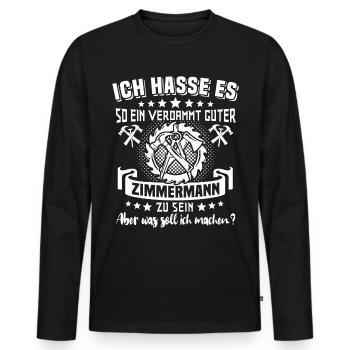 Zimmermann Zimmern Zimmerer - Männer Premium Bio Langarmshirt - Schwarz - Vorne - Nico (187cm)